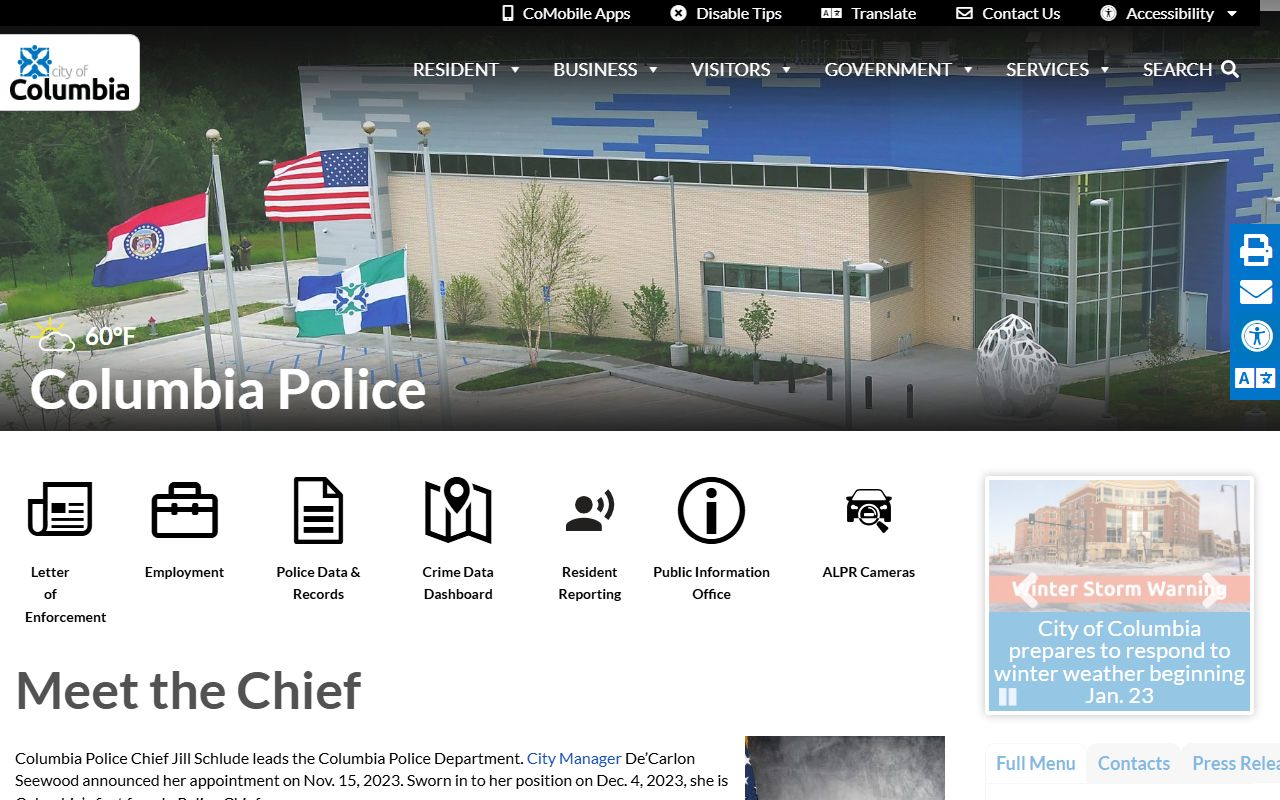 Columbia Police Department website for recent bookings and arrest records