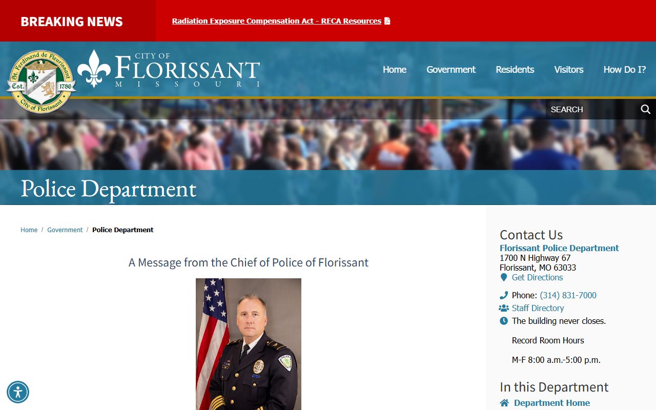 Florissant Police Department website for recent bookings information