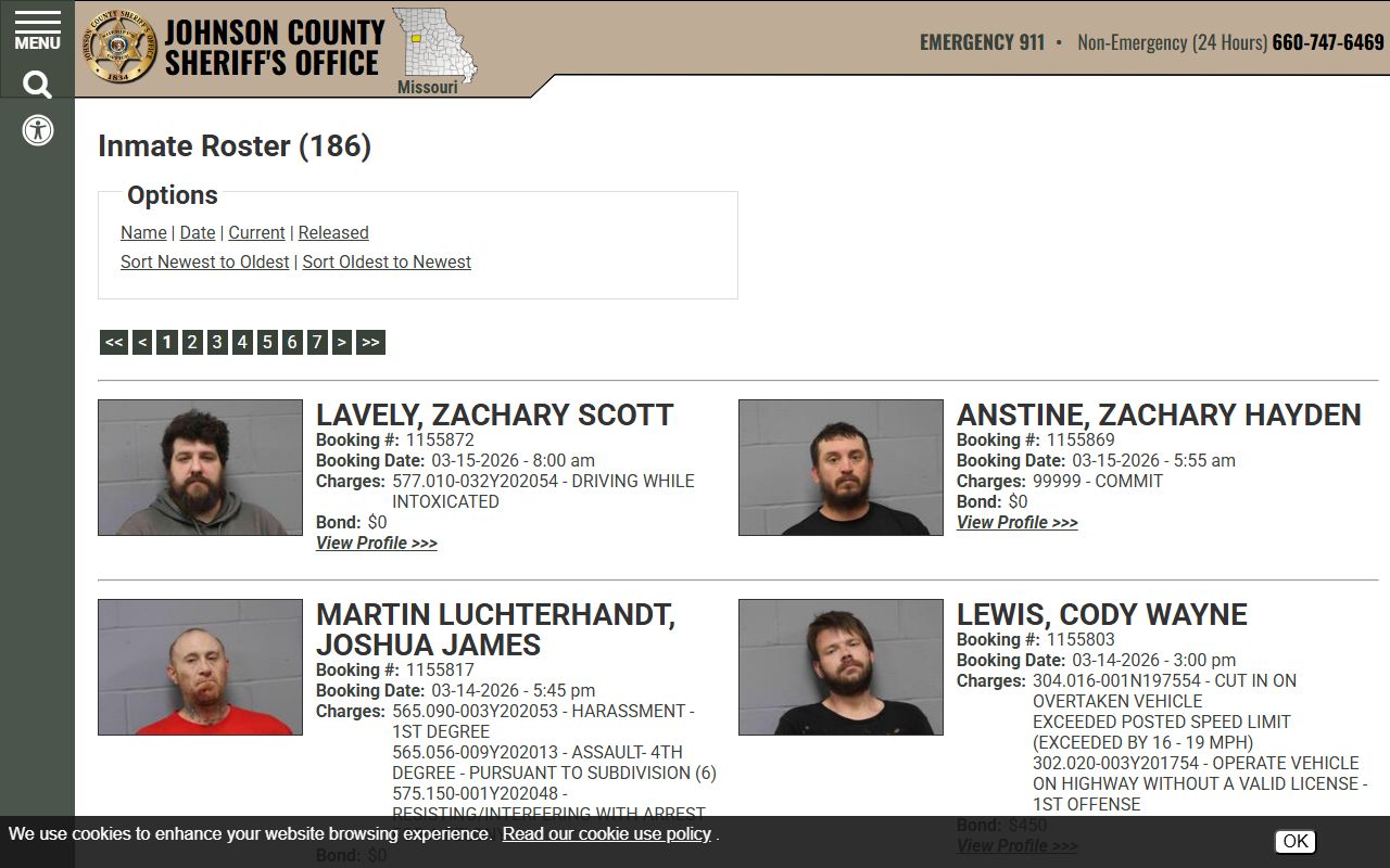 Jackson County jail roster showing Kansas City recent bookings