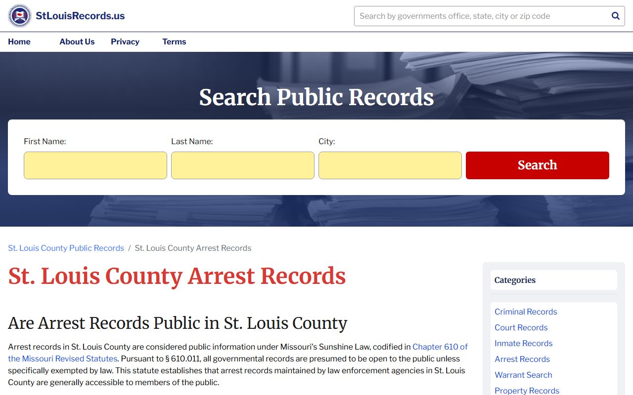 St. Louis arrest records portal for searching recent bookings