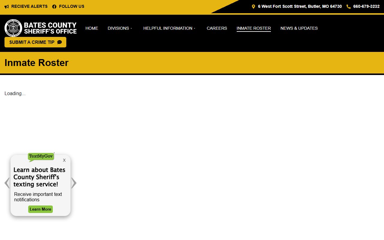 Bates County Sheriff inmate roster for recent bookings in Butler Missouri