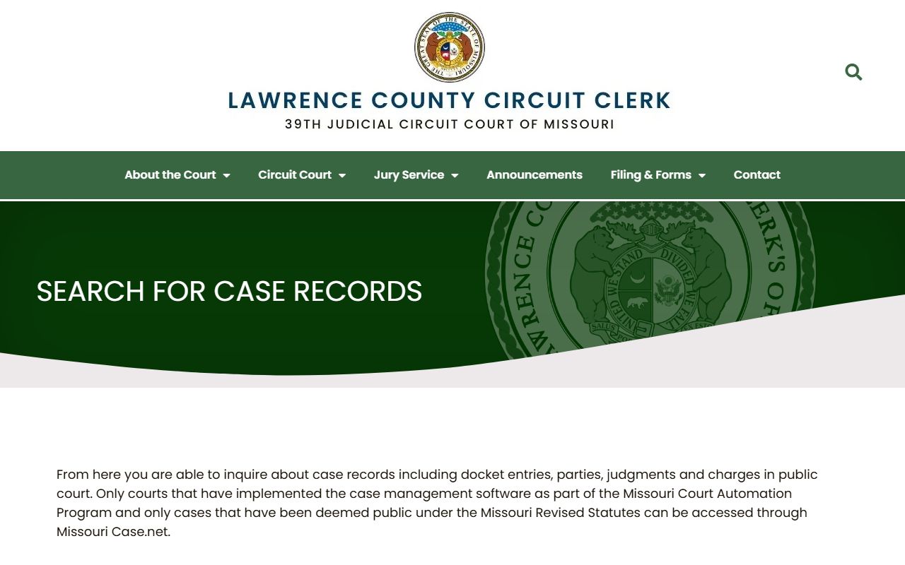 Lawrence County Circuit Clerk case records search for recent bookings in Mount Vernon Missouri