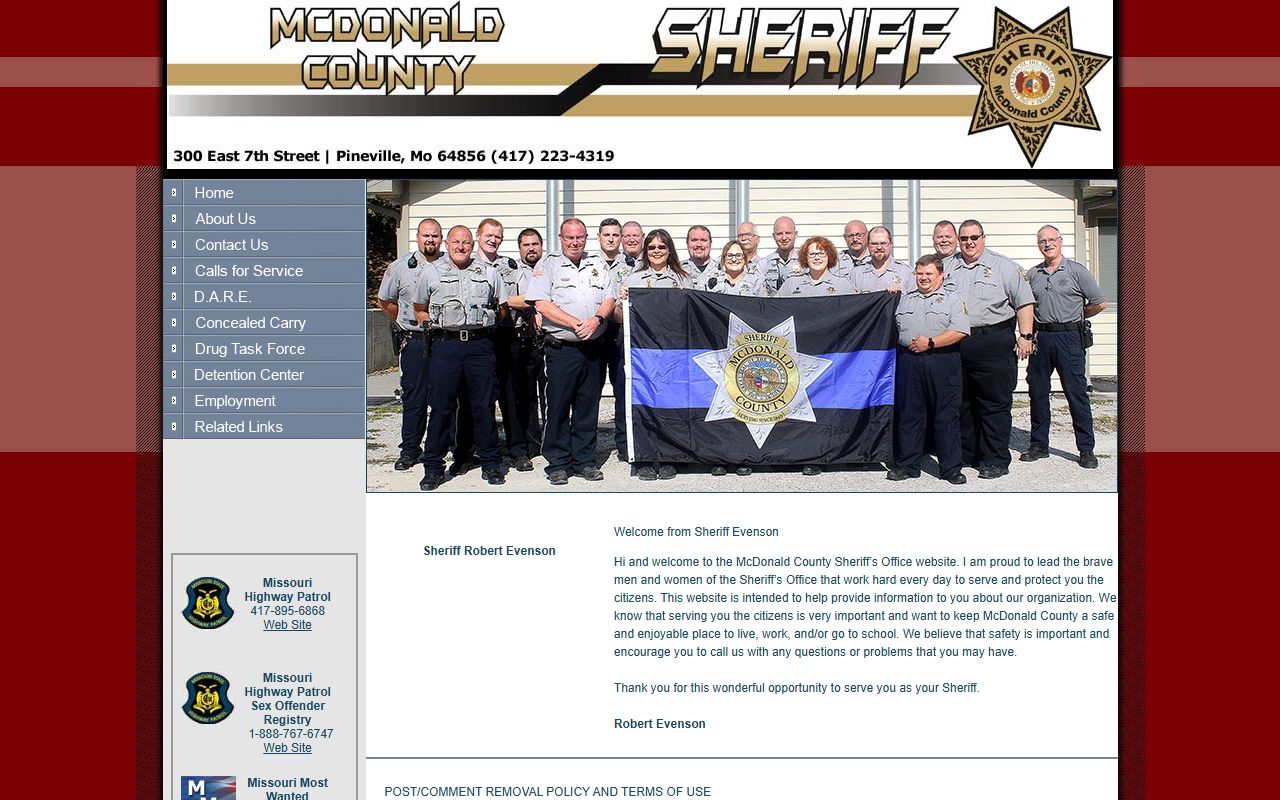 McDonald County Sheriff's Office website for recent bookings
