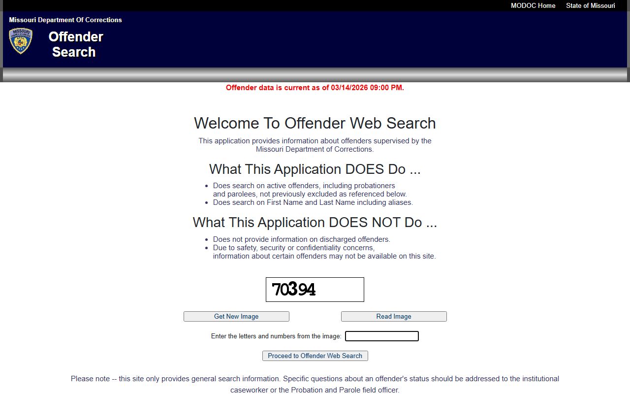 Missouri Department of Corrections offender search for booking and custody records